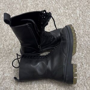 Zara Black Lace-Up Combat Boots with Lug Sole